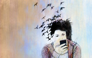 Drawing of girl with phone